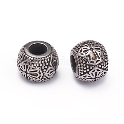 304 perline europei in acciaio inox, perline con foro grande, rondelle con croce, argento antico, 10.5x13.5mm, Foro: 5.5 mm