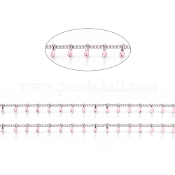 Латунная цепочка из бисера ручной работы, бордюрные цепи, с эмалью, долговечный, несварные, с катушкой, розовые, 2x1.5x0.8 мм, очарование: 6x2x2 мм, около 32.8 фута (10 м) / рулон
