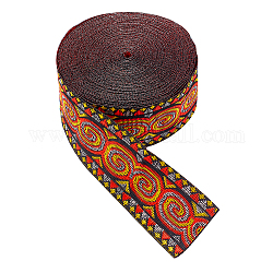 Rubans de polyester de broderie de style ethnique, ruban jacquard, Accessoires de vêtement, motif floral simple face, rouge, 1-3/8 pouce (34 mm), 7m/rouleau