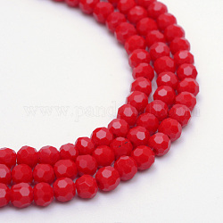 Chapelets de perles en verre opaques solides, facette (32 facette) ronde, rouge, 4~5mm, Trou: 0.5mm, Environ 93~98 pcs/chapelet, 14.69 pouce (37.3 cm)