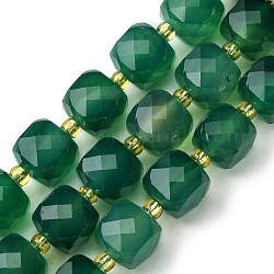 Verdes naturales ágata ónix hebras de abalorios, con abalorios de la semilla, cubo facetas, 8~9x8~9x8~9mm, agujero: 0.9~1 mm, aproximamente 35~39 pcs / cadena, 14.80''~15.16'' (37.6~38.5 cm)
