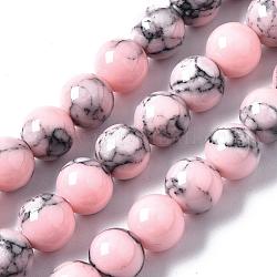 Dyed Synthetic Turquoise Gemstone Bead Strands, Round, Pink, 6mm, Hole: 1mm, about 66pcs/strand, 15.7 inch