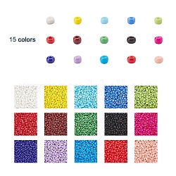 195g 15 Farben Glas Saatperlen, opaken Farben Saatgut, kleine Bastelperlen für die Herstellung von DIY-Schmuck, Runde, Mischfarbe, 6/0, 4~5x3~4 mm, Bohrung: 1~2 mm, 13 g / Farbe