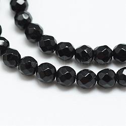 Agata naturale fili di perle, tinto, sfaccettato, tondo, nero, 3~3.5mm, Foro: 0.5 mm, circa 124~126pcs/filo, 14.5~14.8 pollice