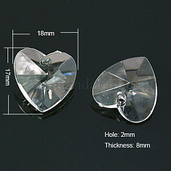 Transparent Acrylic Pendants, Faceted, Heart, Clear, 17x18x8mm, Hole: 2mm, about 468pcs/500g