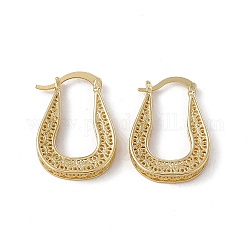 Brass Hoop Earrings for Women, Rack Plating, Long-Lasting Plated, Lead Free & Cadmium Free, U Shaped, Real 18K Gold Plated, 27.5x19.5x4.5mm, Pin: 1.8mm