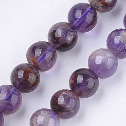 天然な紫色のロドライトクォーツビーズ連売り  ラウンド  10mm  穴：1mm  約18~20個/連  7.4インチ