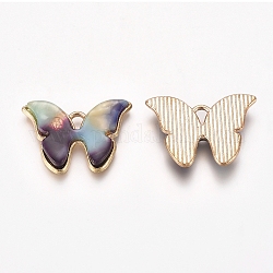 Light Gold Plated Alloy Pendants, with Acrylic, Butterfly, Colorful, 15.5x22x2.7mm, Hole: 1.8x3mm, 10pcs/bag