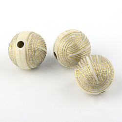 Perles acryliques de placage rond, métal doré enlaça, beige, 15.5x16mm, Trou: 2.5mm, environ 225 pcs/500 g