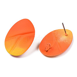 Accessoires de puces d'oreilles en fer peints au spray, avec boucles verticales, torsion ovale  , orange foncé, 28x20mm, Trou: 3.5mm, pin: 0.7 mm