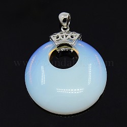 Bezel Opalite Pendants, with Platinum Plated Brass Findings, Flat Round, 46x40x8mm, Hole: 6x4mm