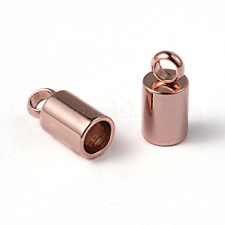 Ионное покрытие (ip) 304 конец шнура из нержавеющей стали, Торцевые крышки, колонка, розовое золото , 8x4 мм, отверстие : 2 мм, внутренний диаметр: 3 мм