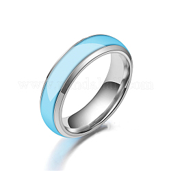 Anillo de dedo de banda lisa plana de acero inoxidable 304 luminoso, joyas que brillan en la oscuridad para hombres y mujeres, luz azul cielo, nosotros tamaño 10 (19.8 mm)