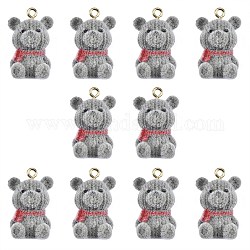 Flocky Resin Pendants, with Alloy Findings, Bear, Gray, 26x17x16mm, Hole: 2mm, 10pcs/box