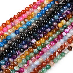 Natural Banded Agate/Striped Agate Beads Strands, Dyed, Round, Mixed Color, 10mm, Hole: 1mm, about 38pcs/strand, 14.57''~15.35''(37~39cm)