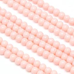 Eco-Friendly Round Baking Paint Glass Beads Strands, Cotton Cord Threaded, Pink, 4~4.5mm, Hole: 0.7~1.1mm, about 104pcs/strand, 15 inch