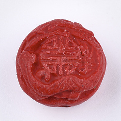 Perles de cinabre, sculpté en laque, plat rond, rouge, 18x13mm, Trou: 1.8mm