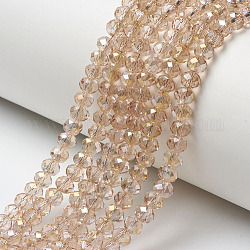 Electroplate Transparent Glass Beads Strands, Half Rainbow Plated, Faceted, Rondelle, Bisque, 6x5mm, Hole: 1mm, about 85~88pcs/strand, 16.1~16.5 inch(41~42cm)