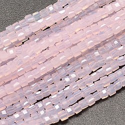 Facettierte Würfelimitation Jade Glasperlen Stränge, rosa, 2x2x2 mm, Bohrung: 0.5 mm, ca. 200 Stk. / Strang, 15.7 Zoll
