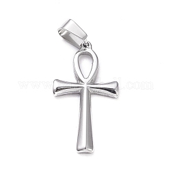 304 Stainless Steel Pendants, Laser Cut, Ankh Cross, Stainless Steel Color, 30x16x2mm, Hole: 4x7mm