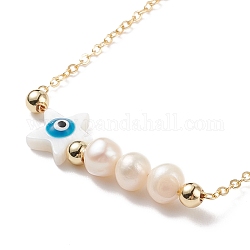 Perla naturale e stella di conchiglia con collane pendenti con perline malocchio, placcato oro 304 gioielli in acciaio inossidabile per le donne, colore conchiglia, 16.65 pollice (42.3 cm)