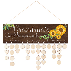 DIY Holzkalender Listing Board Kits, Geburtstagstafel für die Familie, einschließlich MDF-Platten, Eisen offene Ringe und Hanfseil, für zu Hause hängende Dekoration, Sonnenblumenmuster, 40x12x0.5 cm