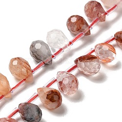 Fili di perle di quarzo ferruginoso naturale, sfaccettato, top forato, lacrima, 9~10.5x6~6.5mm, Foro: 0.7 mm, circa 45pcs/filo, 15.59~16.14'' (39.6~41 cm)