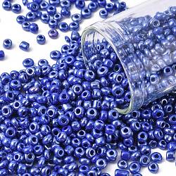 Perles de rocaille en verre, couleurs opaques lustered, ronde, bleu, 3mm, Trou: 1mm, environ 10000 pcs / livre