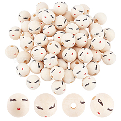 PH PandaHall 100pcs Wooden Beads Lady Face Beads 23mm Large Hole Wood Spacer Beads Winter Wooden Loose Beads for Christmas Garland Macrame Jewelry Necklace Bracelet Making, 5~6mm Hole