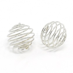 Iron Spiral Bead Cages, Round, Platinum, 21x20mm, Hole: 4mm, about 170pcs/500g