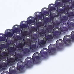 Perles naturelles d'améthyste, ronde, 6~6.5mm, Trou: 1mm, Environ 65 pcs/chapelet, 15.7 pouce (40 cm)