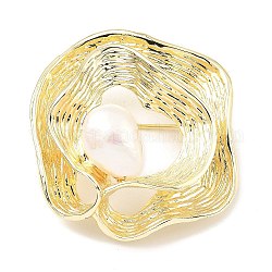 Broche de cinta de latón, joyería de perlas barrocas naturales para mujer, real 14k chapado en oro, 44x44x22mm