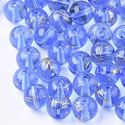Drawbench perles de verre transparentes, ronde, de style peint à la bombe , bleuet, 8mm, Trou: 1.5mm