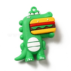 Dinosaurio con colgantes de pvc en forma de hamburguesa, verde césped, 52x42x16.5mm, agujero: 3 mm