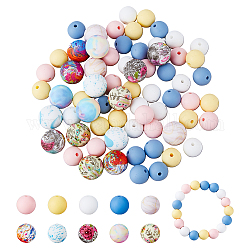 HOBBIESAY 10 Style Food Grade Eco-Friendly Silicone Beads, Chewing Beads For Teethers, DIY Nursing Necklaces Making, Round, Mixed Color, 12mm and 15mm, Hole: 2mm and 2.5mm, 64pcs/set