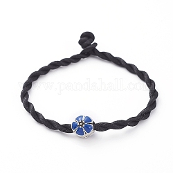 Bracelets en nylon, avec des perles de grand trou en émail d'alliage de style européen, fleur, bleu royal, 8-1/8 pouce (20.5 cm), 3mm
