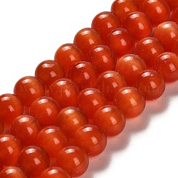 Perles d'oeil de chat, ronde, rouge-orange, 10mm, Trou: 0.8mm, Environ 39 pcs/chapelet, 15 pouce