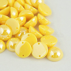 Imitation Pearl Taiwan Acrylic Links, 2-Hole, Pearlized, Flat Back, Half Round/Dome, Gold, 8x4.5mm, Hole: 1mm