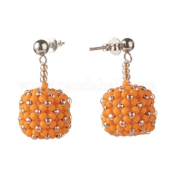 Boucles d'oreilles pendantes en perles de rocaille japonaises toho, avec poussoirs d'oreilles en laiton, orange foncé, 28mm, pin: 0.8 mm