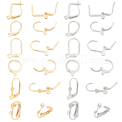 Unicraftale 72 pièces 12 styles 304 accessoires de boucles d'oreilles en acier inoxydable, accessoires pour boucles d'oreilles dormeuses, clips et créoles, avec boucle, or et acier inoxydable Couleur, 14~19x11~12.5x1.5~7.5mm, Trou: 1.2~2mm, 2 pièces / style