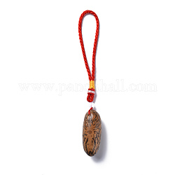 Decorazioni pendenti in legno di bosso, con perle naturali di bodhi, ovale, rosso, 230~245mm, Foro: 110 mm, Bodhi: 66~70x27mm