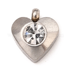 304 Stainless Steel Charms, with Acrylic Rhinestone, Faceted, Birthstone Charms, Heart, Stainless Steel Color, Crystal, 8.2x7.2x3.2mm, Hole: 1mm