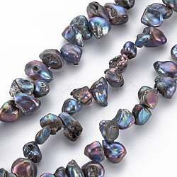 Chapelets de perles en Keshi naturel, perle de culture d'eau douce, teinte, pépites, noir, 8~17x6~12x3~7mm, Trou: 0.5mm, Environ 57~66 pcs/chapelet, 14.96 pouce (38 cm)