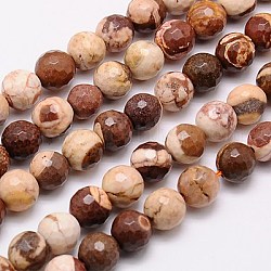 Chapelets de perles en zèbre naturel, facette, ronde, 8mm, Trou: 1mm, Environ 46 pcs/chapelet, 15.75 pouce