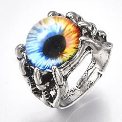Anillos de dedo de aleación de vidrio ajustable, anillos de banda ancha, ojo de dragón, colorido, tamaño de 10, 20mm