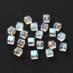 Perles de verre à facettes carrées transparentes, clair ab, 4x4x4mm, Trou: 1mm