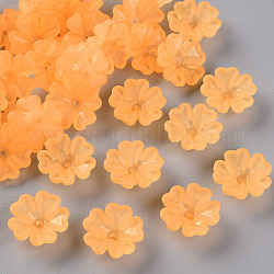 透明な艶消しアクリルビーズキャップ  5花びら  花  オレンジ  16.5x6mm  穴：1.6mm  約959個/500g