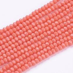 Opachi colore solido fili di perle di vetro, giada imitato, sfaccettato, rondelle, salmone, 3x2mm, Foro: 0.8 mm, circa 185~190pcs/filo, 15.5~16 pollice (39.3~40.6 cm)