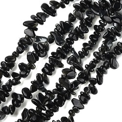Natürlichen Obsidian Perlen Stränge, Chip, 1.5~4.5x3~13x2.5~8 mm, Bohrung: 0.6 mm, 30.94~31.97 Zoll (78.6~81.2 cm)