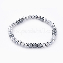 Bracelets extensibles en verre galvanisé à facettes rondelle, avec des perles d'hématite synthétiques non magnétiques rondes, platinée, 2-1/8 pouce (5.5 cm)